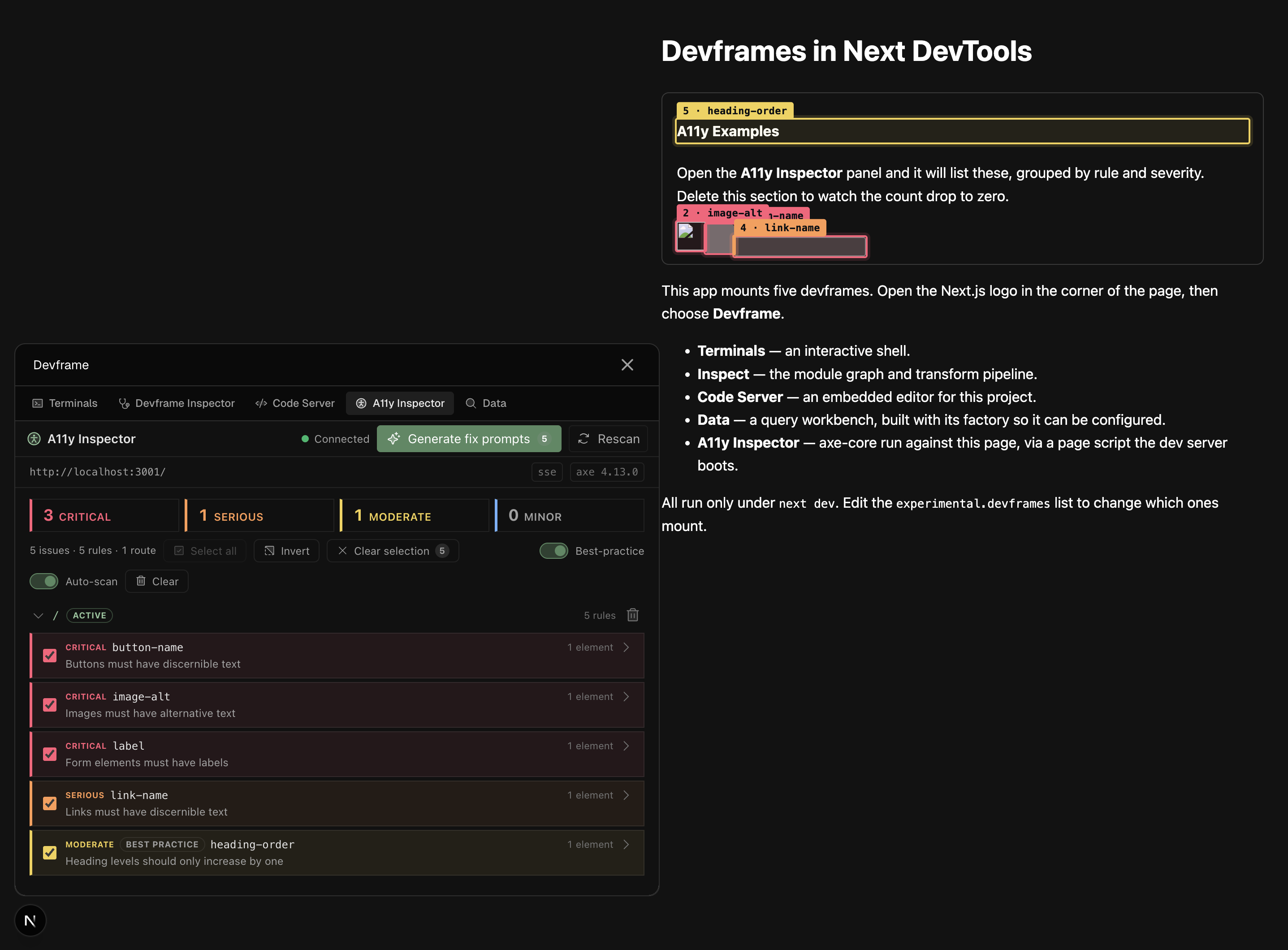 Next.js DevTools with Devframes prototype