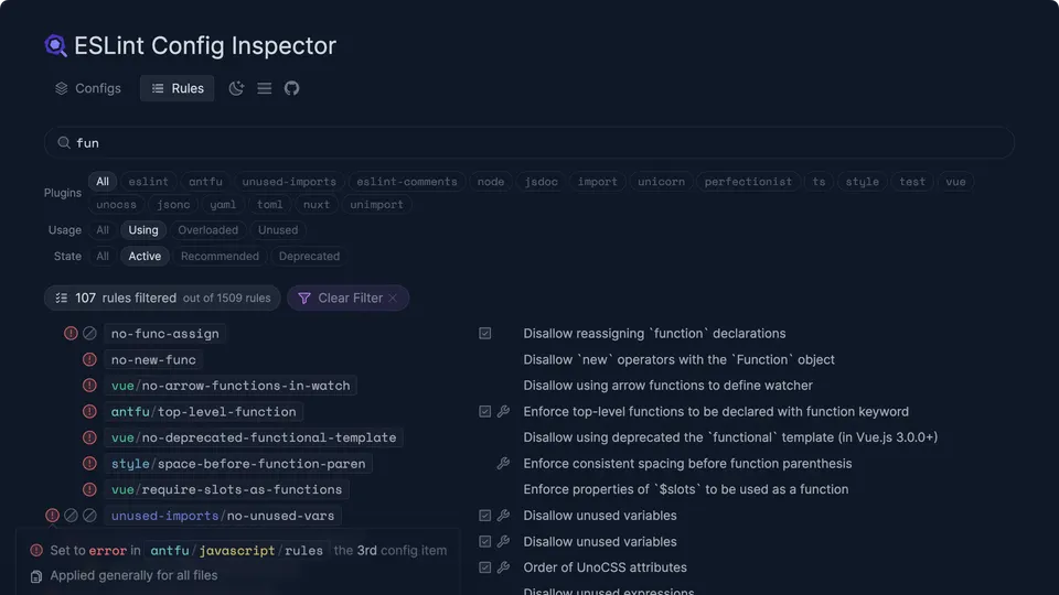 ESLint Config Inspector screenshot